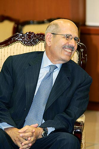 최근 '2.13 합의' 초기조치 이행이 순조로운 상황을 반영한 듯, 이날 엘바라데이 사무총장은 시종 밝은 표정이었다. [사진-통일뉴스 김주영 기자]