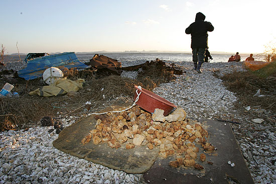 농섬에는 포탄잔재들과 쓰레기가 방치돼 있다. [사진-통일뉴스 김주영 기자]