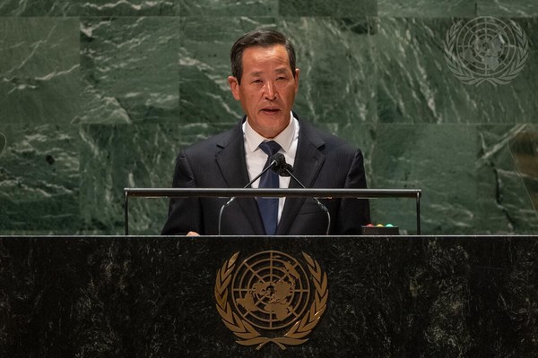 김성 주유엔 북한대사는 27일 제76차 유엔총회에서 기조연설을 통해 북측 입장을 밝혔다. [사진출처 - UN 홈페이지]