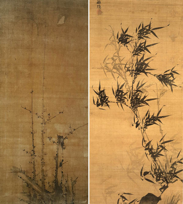 좌-어몽룡/월매도/비단에 옅은 묵/119.2x53cm/16세기/국립중앙박물관, 우-이정/풍죽도/견본수묵/127.5X71.5cm/간송미술관 소장. [사진제공 - 심규섭]