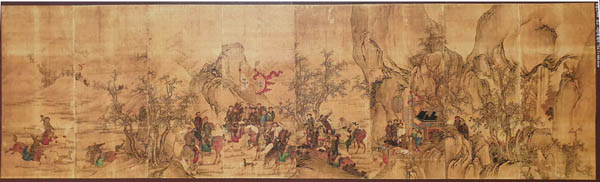 호렵도 8폭 병풍/필 김홍도/비단에 채색/392*154.7cm/18세기 말. [사진 제공 - 심규섭] 문화재청과 국외소재문화재재단은 2020년 9월 미국 경매에서 매입한 ‘호렵도 8폭 병풍(胡獵圖 八幅屛風)’을 18일 국립고궁박물관 궁중 서화실에서 공개했다. 이 작품을 김홍도가 그린 것인지는 확실하지 않다. 다만 일부 표현에서 김홍도 특유의 필치가 보인다.