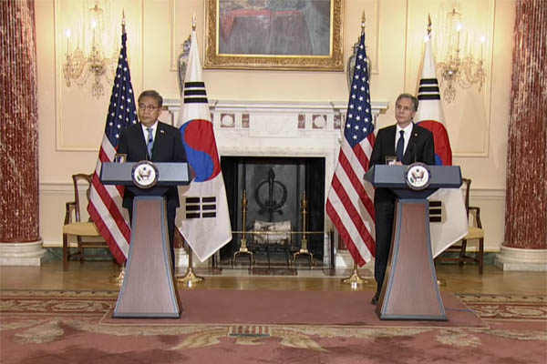 박진 외교부 장관은 13일 오후(현지 시간) 워싱턴DC에서 토니 블링컨  미국 국무장관과 회담 후 공동기자회견을 가졌다. [사진 제공 - 외교부]