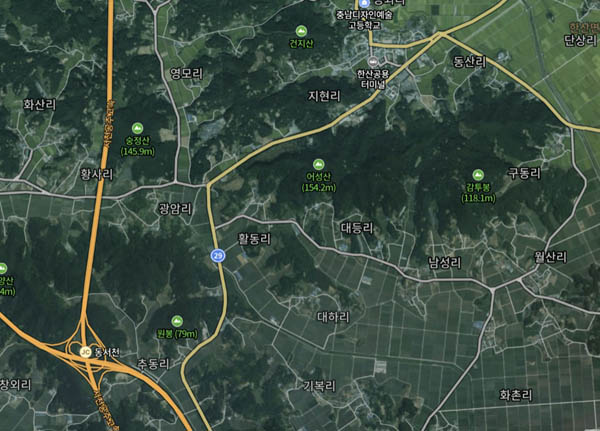 석북 신광수 가문의 여러 문인이 태어난 충청남도 서천군 화양면 활동리, 네이버 지도에서 갈무리. [사진 제공 - 이양재]