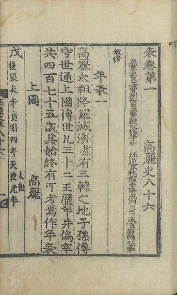 『고려사(高麗史)』 86 「표」 권제1, 목판본, 국사편찬위원회 소장. [사진 제공 - 이양재]