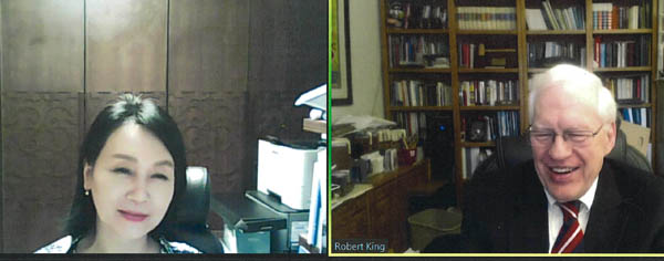 한편, 이신화 북한인권국제협력대사(왼쪽)는 22일 저녁 로버트 킹 전 미국 국무부 북한인권특사와 화상통화를 갖고, 의견을 교환했다. [사진 제공 - 외교부]