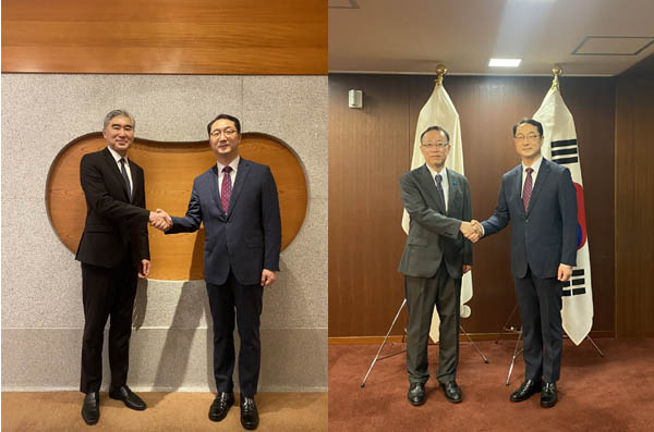 일본을 방문 중인 김건 본부장은 3국 협의에 앞서 김 본부장은 이날 오전 성 김 대표, 후나코시 국장과 각각 한미·한일 양자협의를 진행했다. [사진 제공 - 외교부]