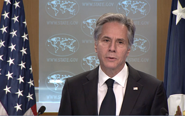 22일 회견하는 블링컨 미 국무장관. [사진 갈무리-미 국무부 유튜브]