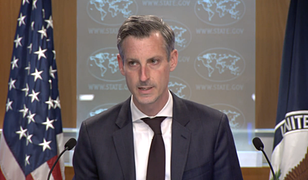 27일 브리핑하는 프라이스 미 국무부 대변인. [사진 갈무리-미 국무부 유튜브]