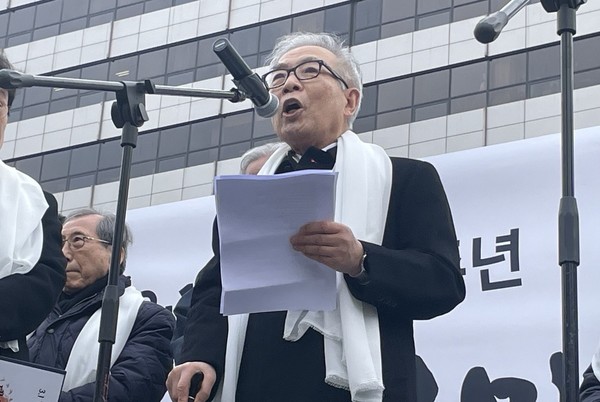 대회사를 하고 있는 김상근 목사. [사진-통일뉴스 최범준 통신원]