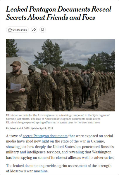 [뉴욕타임스]는  8일자(9일 업데이트) 기사에서 CIA가 한국 국가안보실장의 대화를 염탐한 내용을 보도했다. [갈무리 사진 - 통일뉴스]