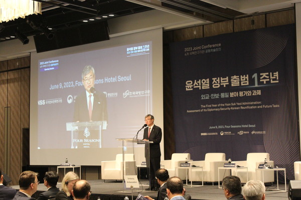 기조연설하는 조태용 국가안보실장 [사진-통일뉴스 이승현 기자]