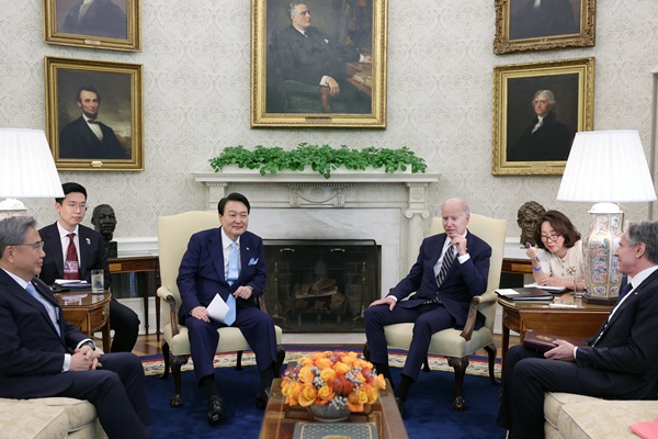 지난 4월 26일 워싱턴에서 회담하는 한.미 정상. [사진제공-대통령실]