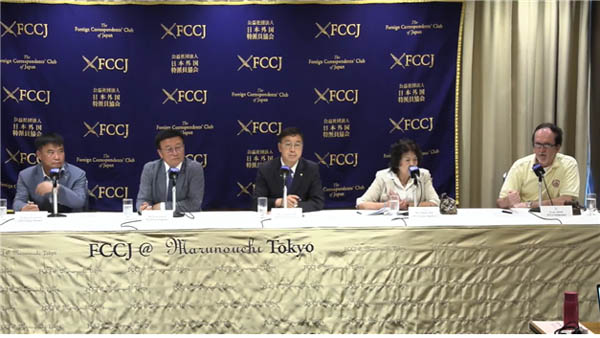 일본을 방문 중인 ‘후쿠시마 핵오염수 해양투기 저지 대한민국 국회의원단’은 12일 일본 프레스센터에서 외신기자클럽 기자회견을 갖고 한일 의원 공동성명을 발표했다. [사진 제공 - 윤미향 의원실]