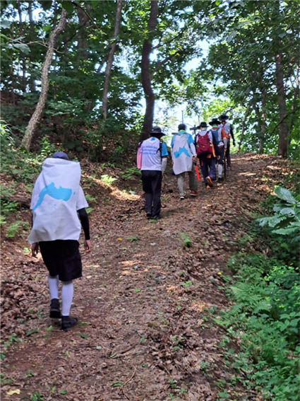 공사 중인 길 바로 옆에 예쁜 입구가 있어 들어서니, 마치 산티아고의 순례길로 통하는 듯 멋진 산길이 나타났다. [사진 - DMZ 국제평화대행진단]