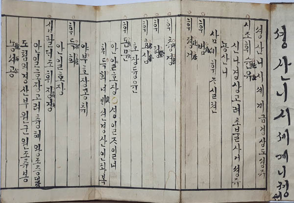 [셩산니시셰계], 1805년 이후 19세기 초 필사본, 수진본, 1첩. 7.6×16cm. 절첩본. 이 가승은 이약원(李若源, 1766~?)이 작성한 것이다. [사진 제공 – 이양재]