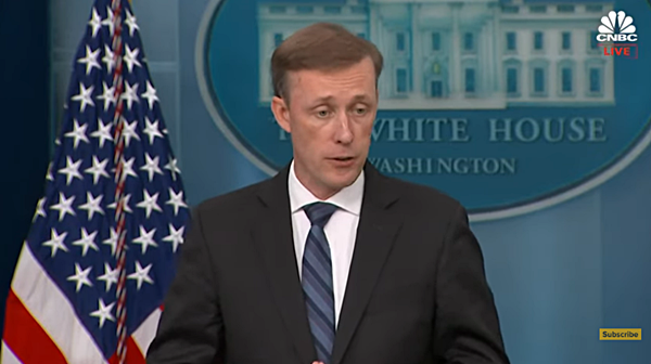 5일 브리핑하는 제이크 설리번 미 백악관 국가안보보좌관. [사진 갈무리-CNBC 유튜브]