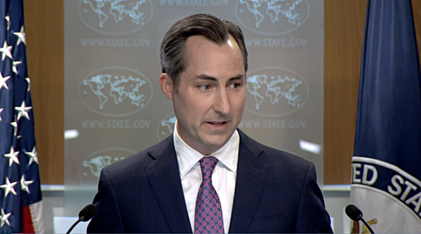 11일 브리핑하는 밀러 미 국무부 대변인. [사진 갈무리-국무부 유튜브]