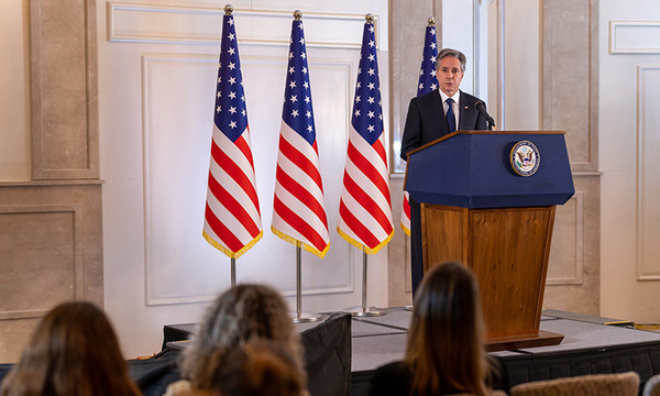 지난 1월 31일 예루살렘의 주 이스라엘 미국대사관에서 기자회견하는 토니 블링컨 국무장관. [사진출처-이스라엘 주재 미국대사관] 