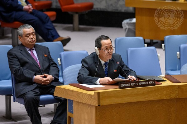 지난 2013년 12월 안보리 공개회의에서 연설하는 김성 유엔주재 북한대사. [사진출처-유엔 웹TV]