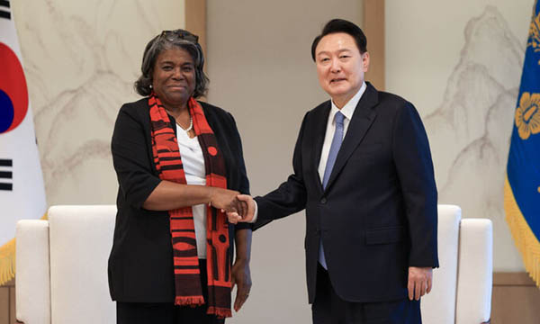 지난 15일 방한기간 중 윤석열 대통령과 만난 토마스 그린필드 주유엔 미국대사. [사진 제공 - 대통령실]