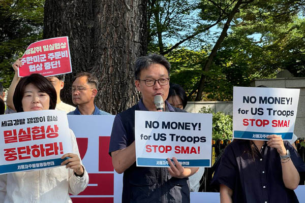 민주노총 서울본부 서다윗 통일위원장이 발언하고 있다. [사진 – 통일뉴스 김두환 통신원]
