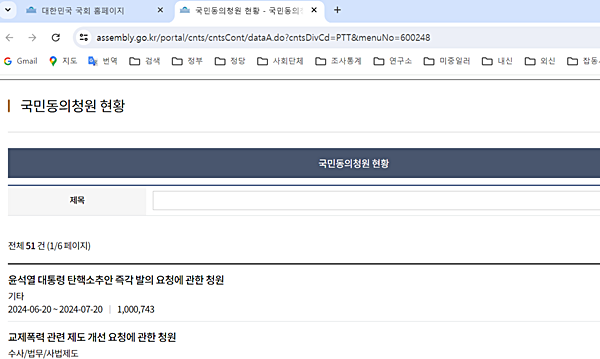 [사진 갈무리-국민동의청원 현황]