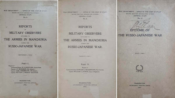 워싱턴의 정부인쇄소에서 1907년에 발행한 러일전쟁 기록들, 미국이 러일전쟁에 일본의 승리를 위하여 깊숙이 개입하고 있음을 알려 주고 있다. [사진 제공 – 이양재]