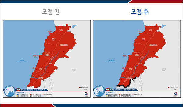 레바논 여행경보 지도. [자료 제공 - 외교부]