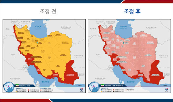 이란 여행경보 지도. [자료 제공 - 외교부]