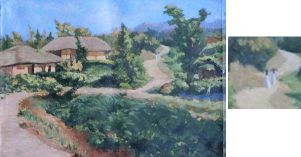 「농촌풍경」①, 리쾌대, 유화, 1955, 가로61.7cm×세로46cm. [사진 제공 – 이양재]