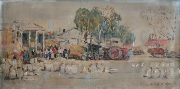 「탈곡장」, 리쾌대, 유화, 1957, 가로40,3cm×세로21cm. [사진 제공 – 이양재]