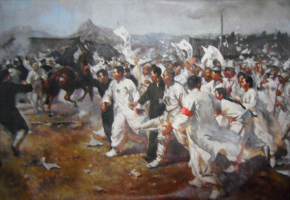 「3.1봉기(삼일운동)」, 리쾌대, 1957년, 유화, 세로150cm×가로227cm. [사진 제공 – 이양재]