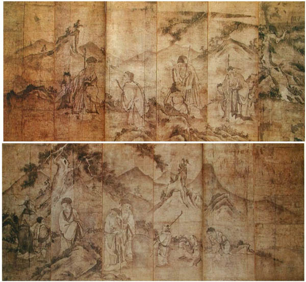 『향산구로도』 6곡병, 1쌍(2점), 이수문, 각각 145.5×312.6cm., 지본수묵, 일본 히라타기념관 소장. [사진 제공 - 이양재]