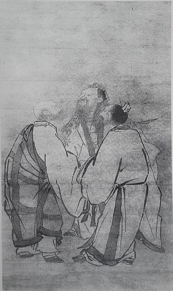 「호계삼소도(虎溪三笑圖)」, 문청, 1점, 지본수묵, 56.8×31.7cm., 미국 존 파워스 구장. [사진 제공 – 이양재]
