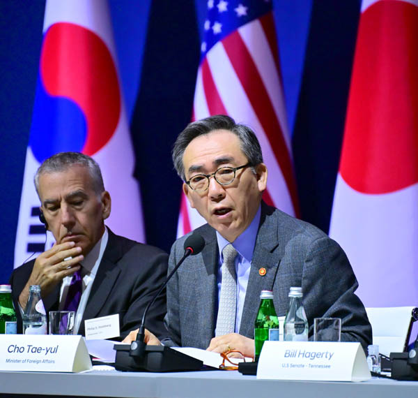 조태열 외교부 장관은 4일 오전 서울 그랜드하얏트 호텔에서 열린 ‘제2회 한미일 경제대화’에 참석, 축사를 했다. [사진 제공 - 외교부]