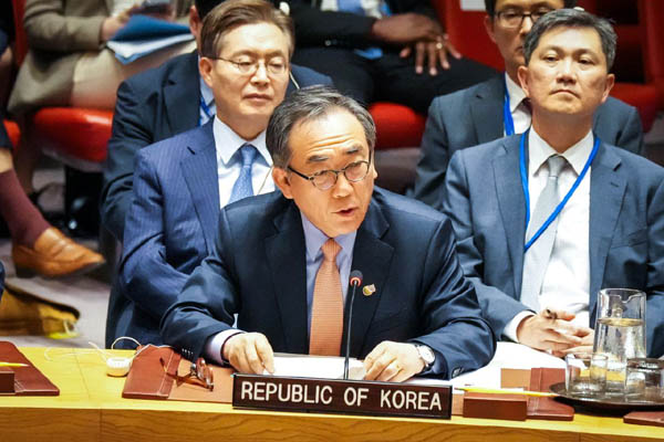 조태열 외교부 장관은 24일 ‘유엔 안보리 우크라이나 고위급 공식회의’에 참석, 우크라이나에 대한 연대와 지원 의지를 재확인하고 북러간 군사협력을 비판했다. [사진 제공 - 외교부]