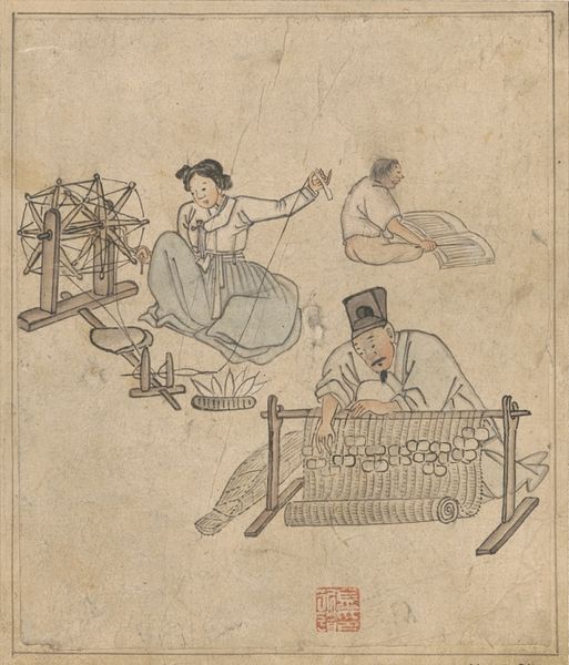 김홍도/자리 짜기/28cm×23.9cm/종이에 먹과 옅은 채색/조선 18세기 후반/보물 제527호, 단원풍속도첩/국립중앙박물관 소장. [사진 제공 - 심규섭]