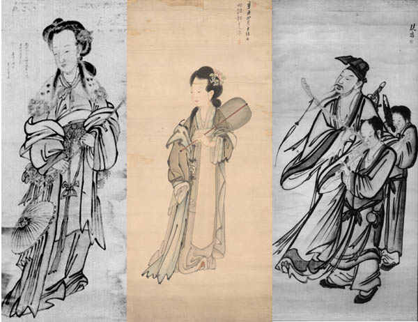 왼쪽부터 『사녀도』, 신윤복(款).  『사녀도』, 김홍도.  『선인도』, 김득신. [사진 제공 – 이양재]