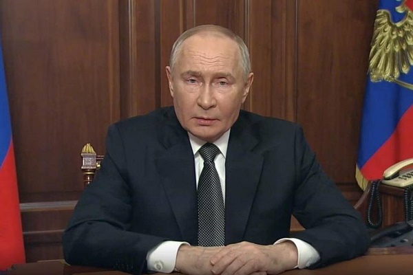 21일 TV연설을 실시한 푸틴 러시아 대통령. [사진 갈무리-타스통신]