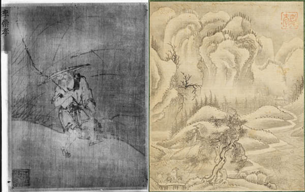 왼쪽, 『귀어도(歸漁圖)』, 이숭효, 국립중앙박물관 소장. 오른쪽, 『산수』, 이흥효, 24×19.7cm, 국립중앙박물관 소장. [사진 제공 – 이양재]