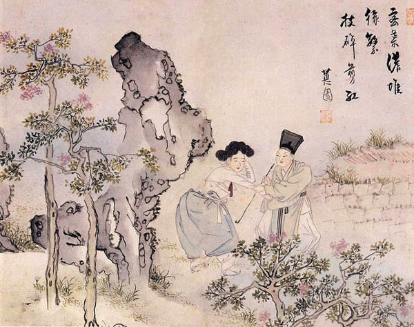 거대한 태호석과 배롱나무꽃이 활짝 핀 공간은 특정 장소가 아니라 화가의 상상력으로 연출한 것이다. [사진 제공 – 심규섭]