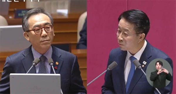 조태열 외교부 장관은 13일 오후 국회 본회의에서 조정식 더불어민주당 의원의 질문에 답하며 국무회의 과정에서 계엄을 제고해 달라고 수차례 간곡히 요청했다고 밝혔다. [갈무리 사진 - 통일뉴스]