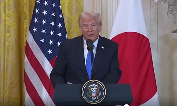 7일 백악관에서 이시바 일본 총리와 공동회견하는 트럼프 미 대통령. [사진 갈무리-트루스소셜]