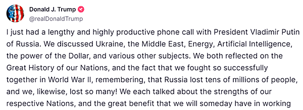 12일자 트럼프 미 대통령의 게시글. [사진 갈무리-트루스소셜]