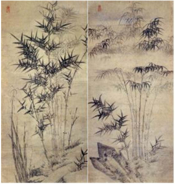 「묵죽도」 2점, 신잠, 지본수묵, 137.8×65.5cm, 일본 유현재 구장. [사진 제공 – 이양재]