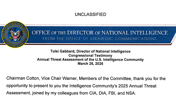 DNI가 25일 공개한 「2025 연례위협평가」