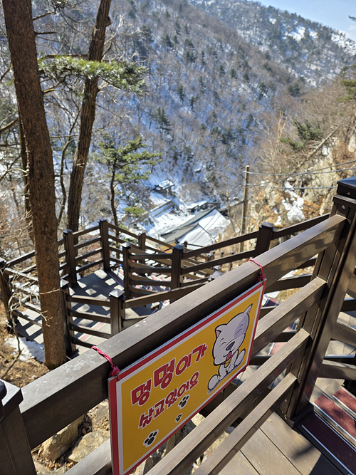 국립공원 안에 있는 유일사에 멍멍이가 살고 있다는 표지판. [사진제공-통일뉴스백두대간종주대]