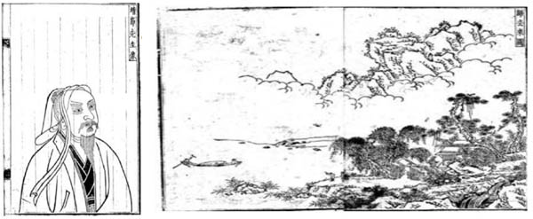 김시의 원화로 만든 「정절선생상」과 「귀거래도」, 1583년, 목판화, 일본 국회도서관 소장. [사진 제공 – 이양재]