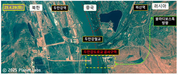 두만강 자동차 다리(두만강도로교) 공사구역 (4.29.) [사진제공-통일부]