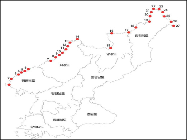북한 국경교량 분포 [사진-통일부, 남북교류협력지원협회 참조]